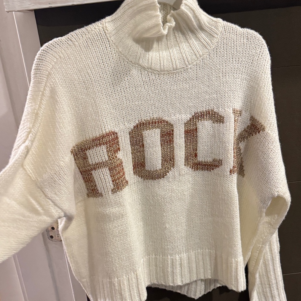 Elan Cream and Brown Turtleneck Sweater